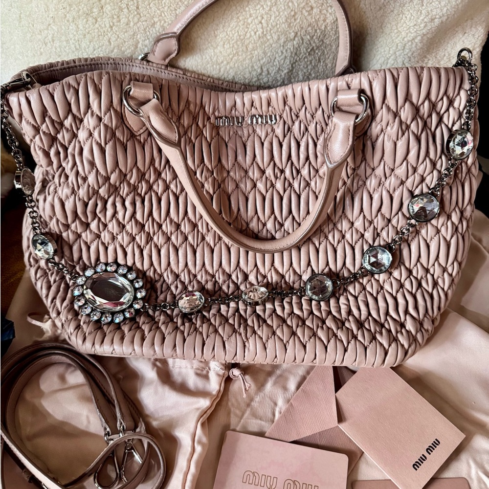 Miu Miu Matelasse  Napa Leather bag with Crystal charms/ pink - Picture 11 of 11